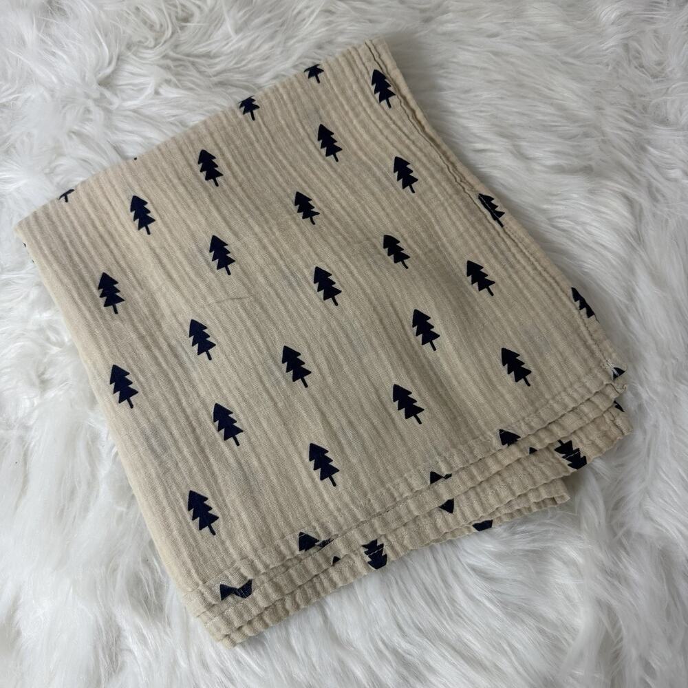 Cloud Island Woodland Trees Muslin Swaddle Baby Blanket Beige Blue Lovey